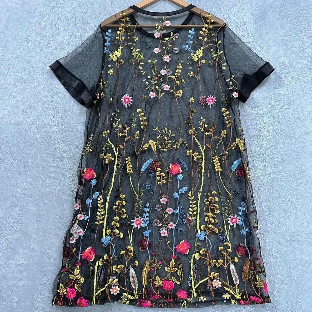 Floral Embroidery Mesh Dress 3XL Sheer‎ Shein Bohemian Cottagecore Beach Cover